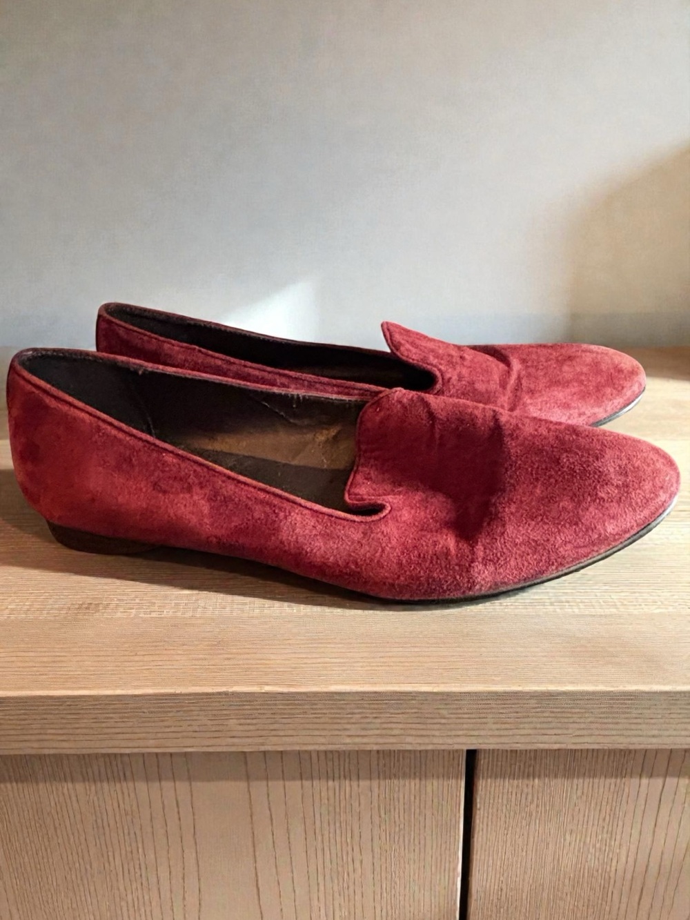 Brooks‎ Brothers Womens Burgundy Suede Smoking Slippers Loafers Flats